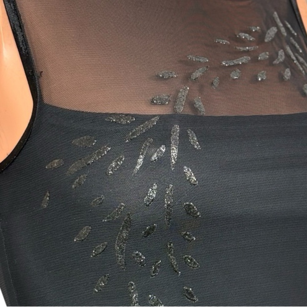 Y2K Black Mesh Dark Fairy Maxi Dress S Whimsigoth Sleeveless  Glitter Leaf Flame - Picture 7 of 7